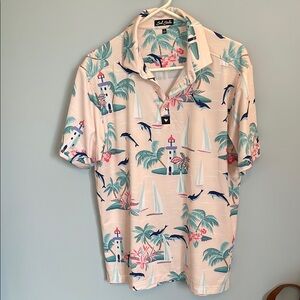 Bad Birdie Marino performance golf polo shirt Tropical Print Mens Large